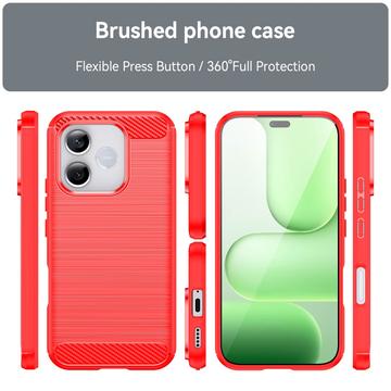 Honor 600 Lite Børstet TPU Cover - Karbonfiber - rød
