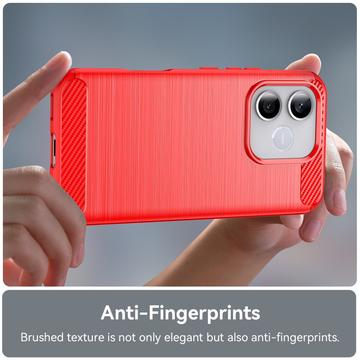 Honor 600 Lite Børstet TPU Cover - Karbonfiber - rød