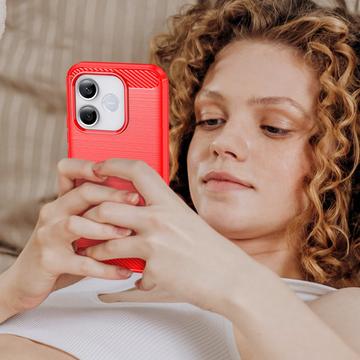 Honor 600 Lite Børstet TPU Cover - Karbonfiber - rød