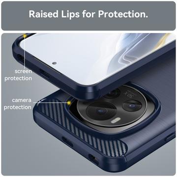 Honor Magic6 Børstet TPU Cover - Karbonfiber - Blå