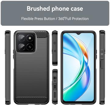 Honor X5b/X5b Plus Børstet TPU Cover - Karbonfiber - Sort
