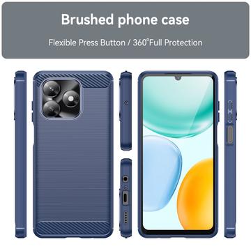 Honor X5c/X5c Plus Børstet TPU Cover - Karbonfiber - blå