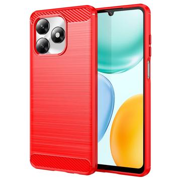 Honor X5c/X5c Plus Børstet TPU Cover - Karbonfiber - rød