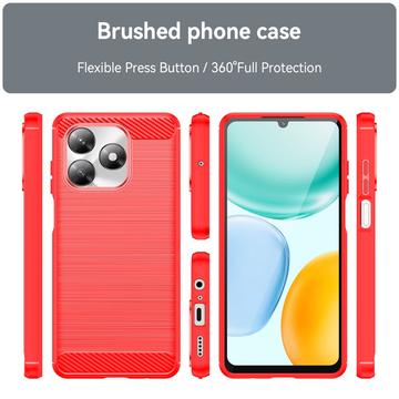 Honor X5c/X5c Plus Børstet TPU Cover - Karbonfiber - rød