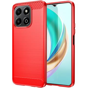 Honor X6b Børstet TPU Cover - Karbonfiber - Rød