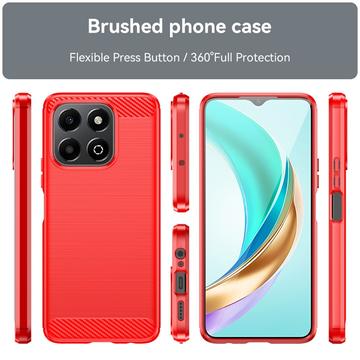 Honor X6b Børstet TPU Cover - Karbonfiber - Rød