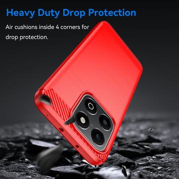 Honor X6b Børstet TPU Cover - Karbonfiber - Rød