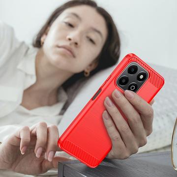Honor X6b Børstet TPU Cover - Karbonfiber - Rød