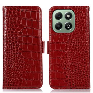 Honor X6b Crocodile Series Læderpung med RFID - Rød