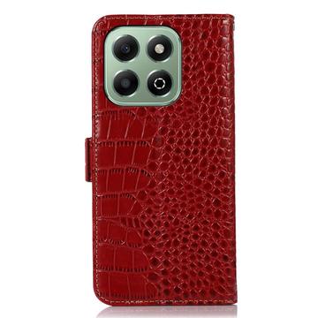 Honor X6b Crocodile Series Læderpung med RFID - Rød