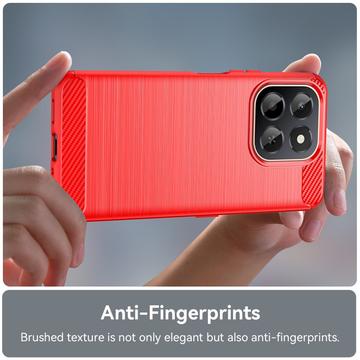 Honor X6c Børstet TPU Cover - Karbonfiber - rød