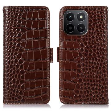 Honor X6c Crocodile Series Læderpung med RFID - Brun