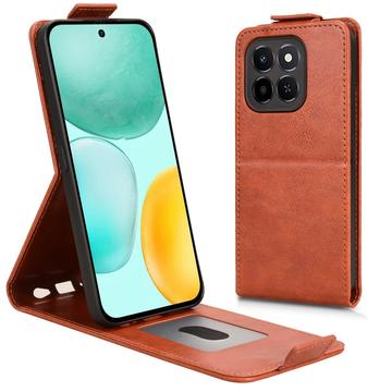 Honor X6c lodret flip-etui med stativ - Brun