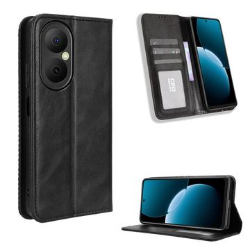 Huawei Enjoy 80 Retro Pung Taske med Magnetisk Lukning - Sort