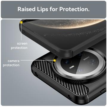 Huawei Mate 70 Børstet TPU Cover - Karbonfiber - Sort