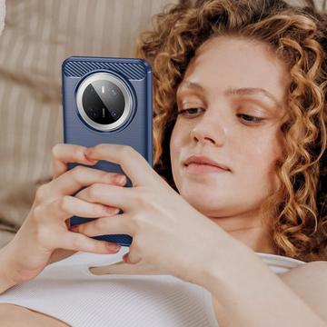Huawei Mate 70 Børstet TPU Cover - Karbonfiber - Blå