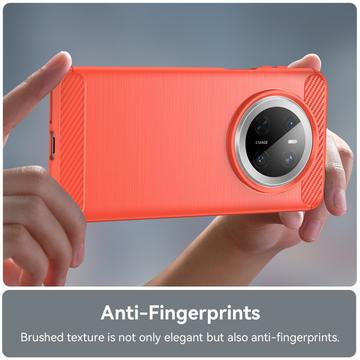 Huawei Mate 70 Børstet TPU Cover - Karbonfiber - Rød