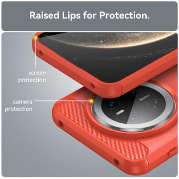 Huawei Mate 70 Børstet TPU Cover - Karbonfiber - Rød