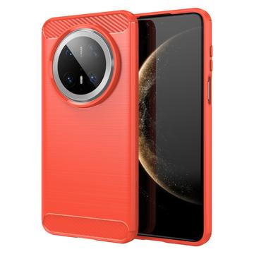 Huawei Mate 70 Pro/70 Pro+ Børstet TPU Cover - Karbonfiber - Rød