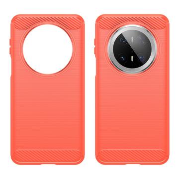 Huawei Mate 70 Pro/70 Pro+ Børstet TPU Cover - Karbonfiber - Rød