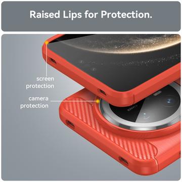 Huawei Mate 70 Pro/70 Pro+ Børstet TPU Cover - Karbonfiber - Rød