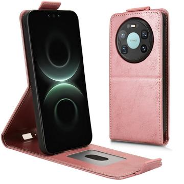 Huawei Mate 80 Pro Max lodret flip-etui med stativ - rosaguld