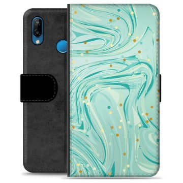 Huawei P30 Lite Premium Flip Cover med Pung - Grøn Mynte