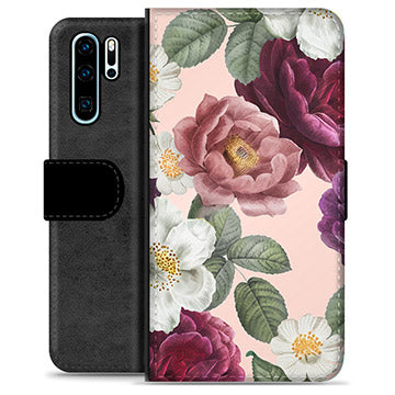 Huawei P30 Pro Premium Flip Cover med Pung - Romantiske Blomster