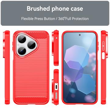 Huawei Pura 80 Børstet TPU Cover - Karbonfiber - rød
