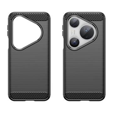 Huawei Pura 80 Pro/80 Pro+/80 Ultra Børstet TPU Cover - Karbonfiber - Sort
