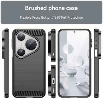 Huawei Pura 80 Pro/80 Pro+/80 Ultra Børstet TPU Cover - Karbonfiber - Sort