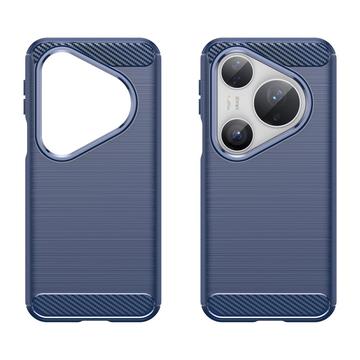 Huawei Pura 80 Pro/80 Pro+/80 Ultra Børstet TPU Cover - Karbonfiber - blå