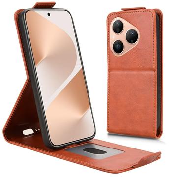Huawei Pura 80 lodret flip-etui med stativ - Brun