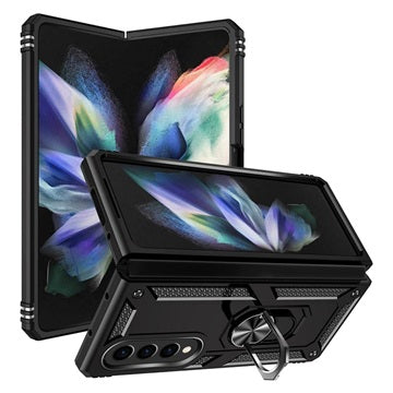 Samsung Galaxy Z Fold4 Hybrid Cover med Metal Stativ - Sort