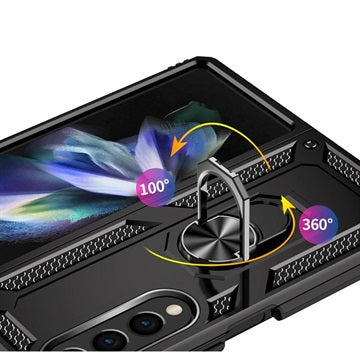 Samsung Galaxy Z Fold4 Hybrid Cover med Metal Stativ - Sort