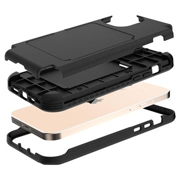 iPhone 12 Pro Max Hybrid Cover med Spejl og Kortholder - Sort