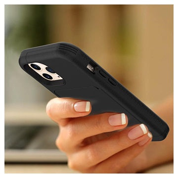 iPhone 12 Pro Max Hybrid Cover med Spejl og Kortholder - Sort