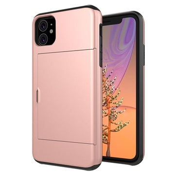 iPhone 11 Hybrid Cover med Glidende Kortslot - Rødguld