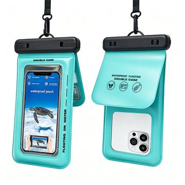 IPX8-vandtæt, flydende telefonetui med to opbevaringsrum - 7.5" - Cyan
