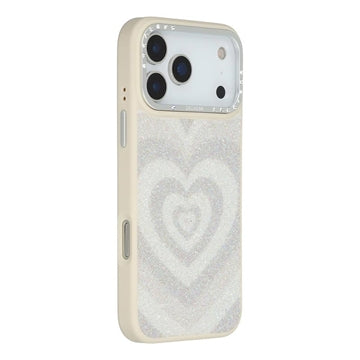 iPhone 17 Pro Max Jaucase magnetisk hybrid-cover med hjertemønster - hvid