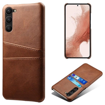 Samsung Galaxy S23 5G KSQ Belagt Plastikcover med Kortlommer - Brun