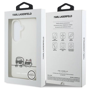 Samsung Galaxy S26+ Karl Lagerfeld IML Karl&Choupette Peekaboo Logo magnetisk cover - hvid