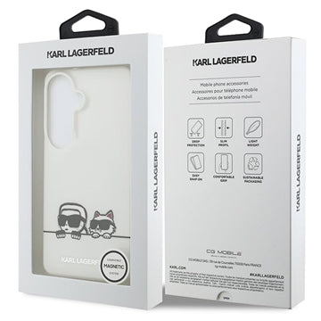 Samsung Galaxy S26 Karl Lagerfeld IML Karl&Choupette Peekaboo Logo magnetisk cover - hvid