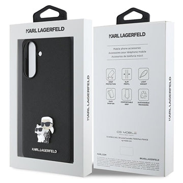 Samsung Galaxy A56 Karl Lagerfeld Saffiano Metal Karl and Choupette Cover - Sort