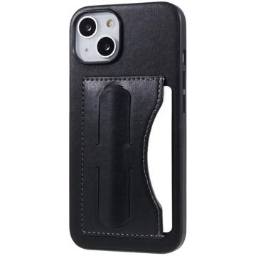 iPhone 14 Plus Belagt Cover med Kortholder og Kickstand - Sort