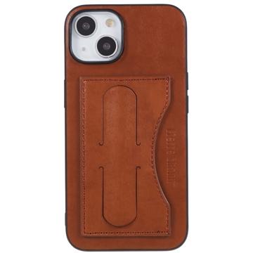 iPhone 14 Plus Belagt Cover med Kortholder og Kickstand - Brun