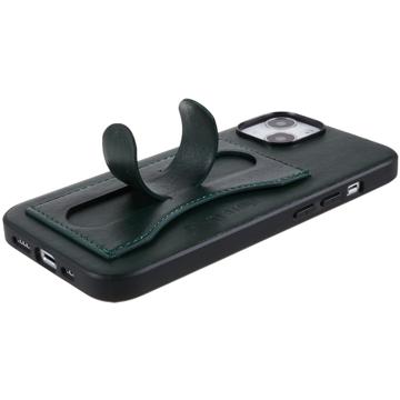 iPhone 14 Plus Belagt Cover med Kortholder og Kickstand - Grøn