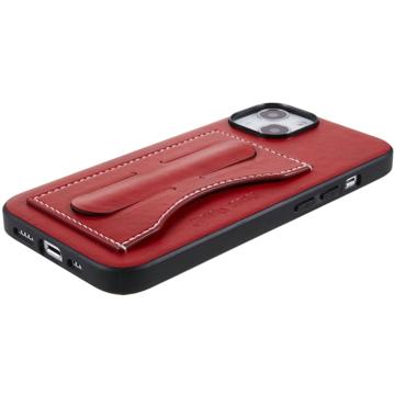 iPhone 14 Plus Belagt Cover med Kortholder og Kickstand - Rød