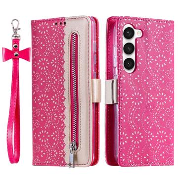 Lace Pattern Samsung Galaxy S23 5G Pung Cover - Hot pink