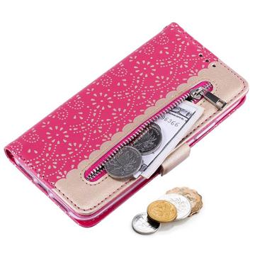 Lace Pattern Samsung Galaxy S23 5G Pung Cover - Hot pink